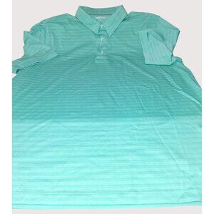 Lands End Mens Green Striped Polo Shirt Traditional Fit Size L Short Sleeve